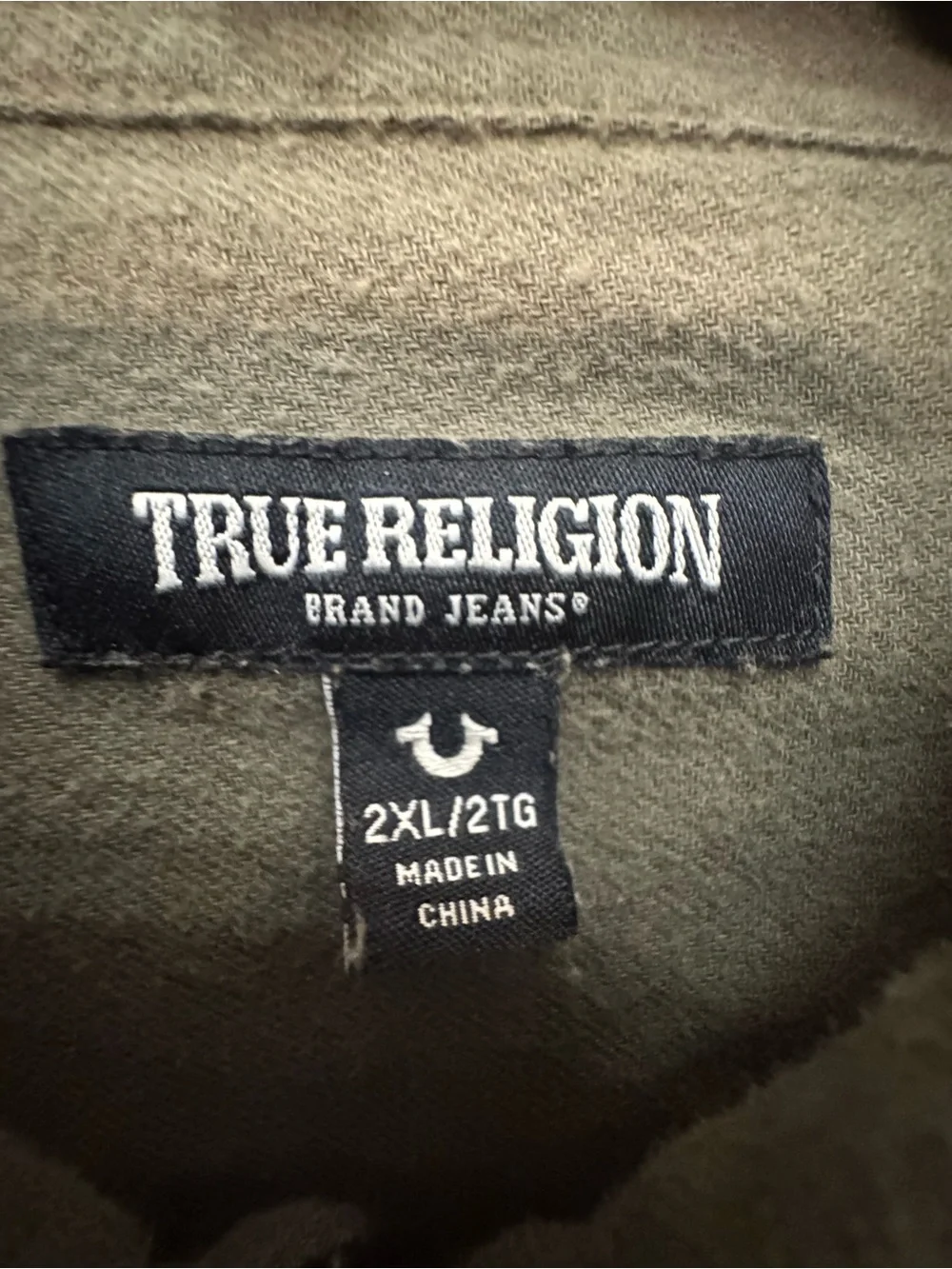 True Religion Men's Olive Green Logo Button up Shirt